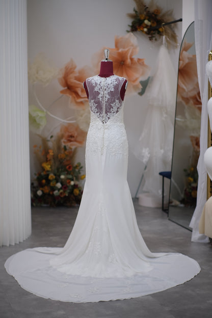 BG-WED-AME-10096 WEDDING GOWN PREMIUM FABRIC HALF LACE SIZE M BUST 84 WAIST 69