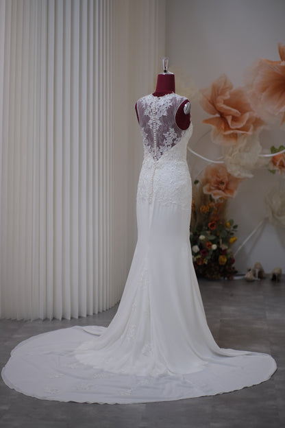 BG-WED-AME-10096 WEDDING GOWN PREMIUM FABRIC HALF LACE SIZE M BUST 84 WAIST 69