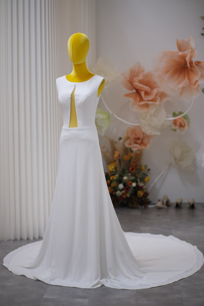 BG-WED-AME-10097 WEDDING GOWN PREMIUM FABRIC PLAIN WITH PLEATED SIZE L BUST 88 WAIST 71