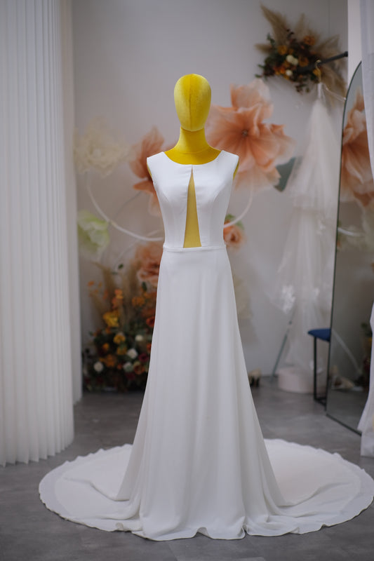 BG-WED-AME-10097 WEDDING GOWN PREMIUM FABRIC PLAIN WITH PLEATED SIZE L BUST 88 WAIST 71