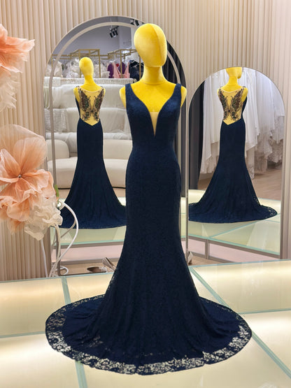 EG-AME-10010 EVENING GOWN PREMIUM FABRIC WITH BUTTERFLY BEADS IN BACK SIZE M BUST 87 WAIST 69