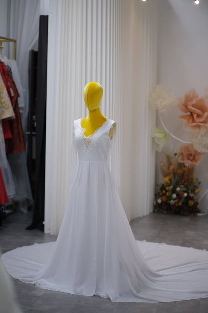 BG-WED-AME-10100 WEDDING GOWN FABRIC HALF LACE SIZE XXL BUST 96 WAIST 80