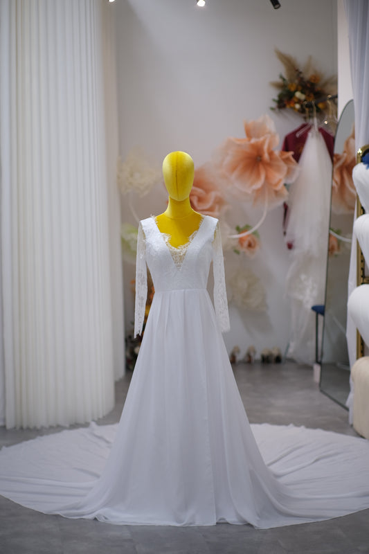 BG-WED-AME-10100 WEDDING GOWN FABRIC HALF LACE SIZE L BUST 90 WAIST 70