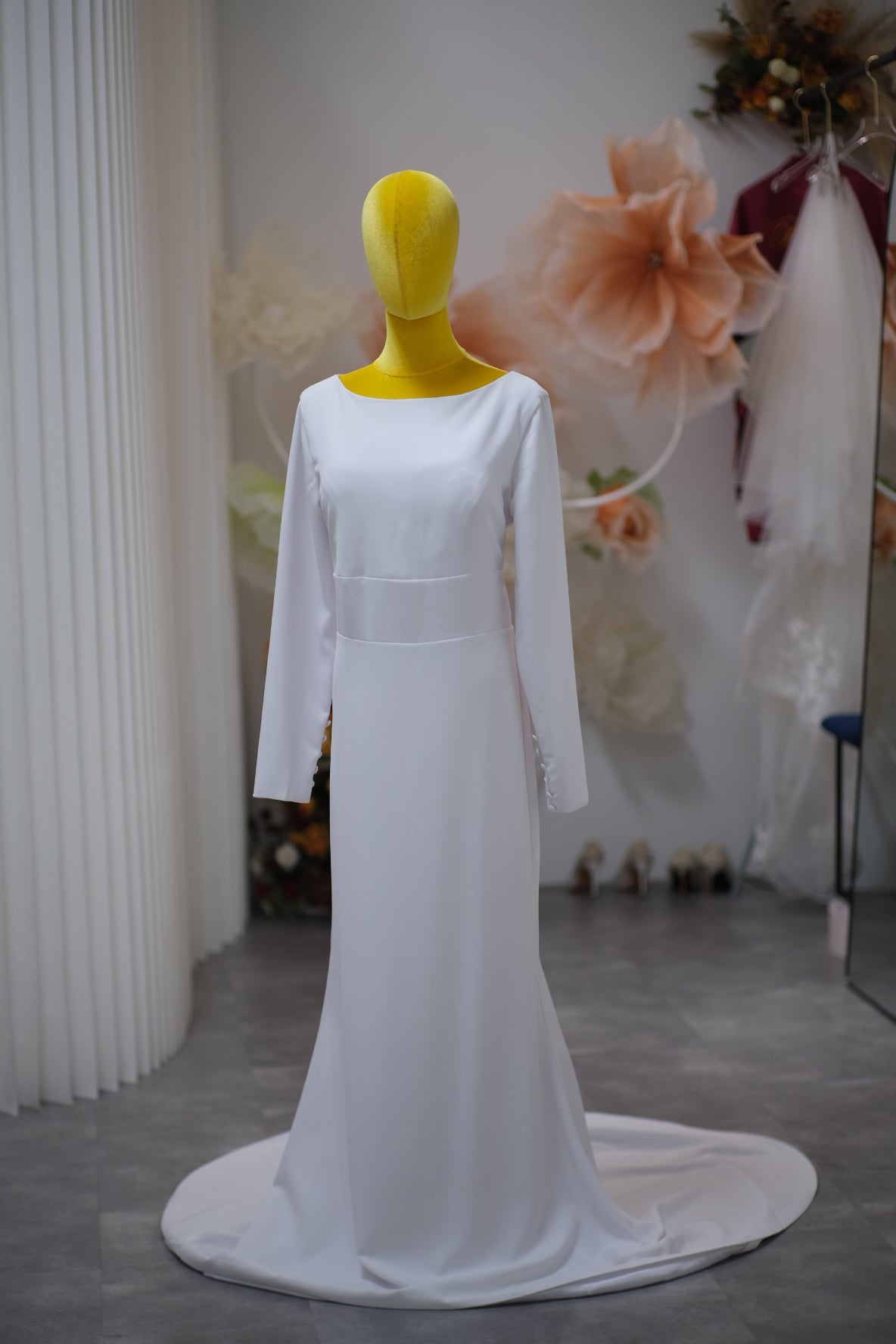 BG-WED-AME-10102 WEDDING GOWN PREMIUM FABRIC PLAIN WITH PLEATED SIZE XL, 4XL, 5XL