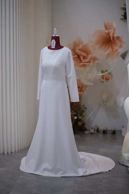 BG-WED-AME-10102 WEDDING GOWN PREMIUM FABRIC PLAIN WITH PLEATED SIZE XL, 4XL, 5XL