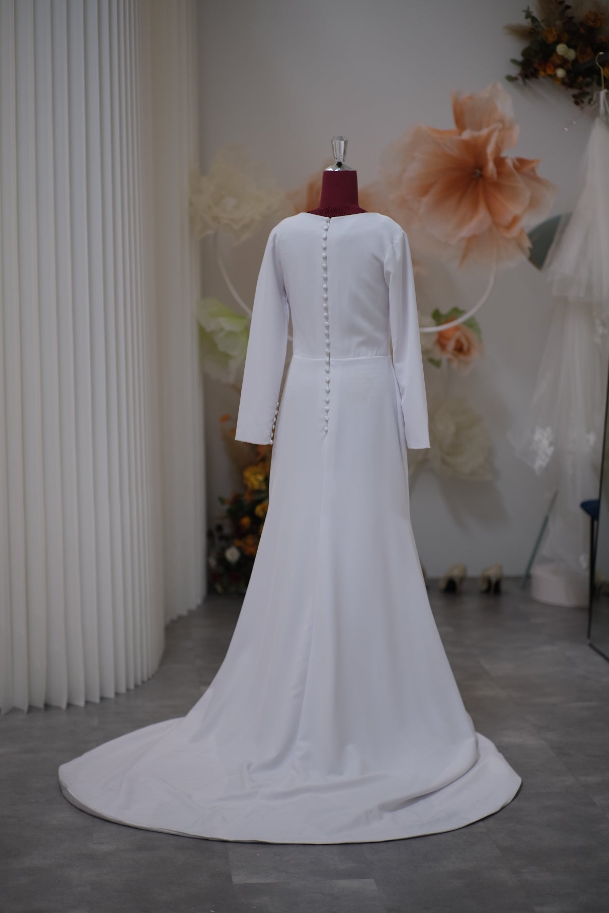 BG-WED-AME-10102 WEDDING GOWN PREMIUM FABRIC PLAIN WITH PLEATED SIZE XL, 4XL, 5XL