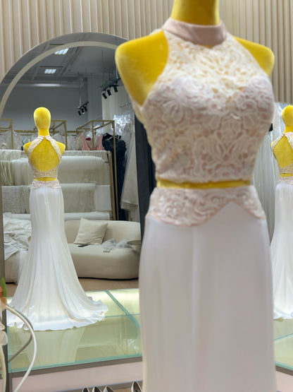 BG-WED-AME-10103 WEDDING GOWN PREMIUM FABRIC HALF LACE SIZE M BUST 84 WAIST 70