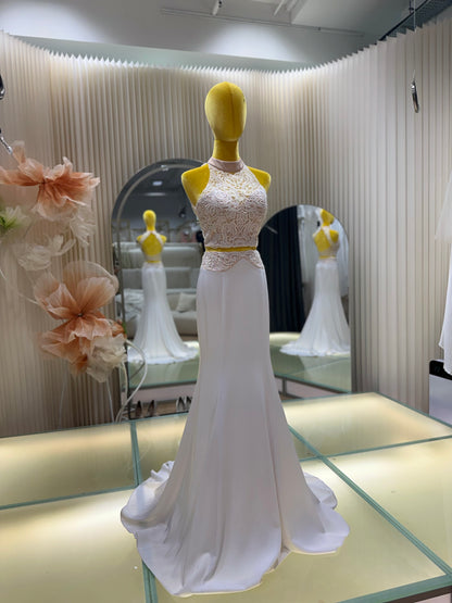 BG-WED-AME-10103 WEDDING GOWN PREMIUM FABRIC HALF LACE SIZE M BUST 84 WAIST 70