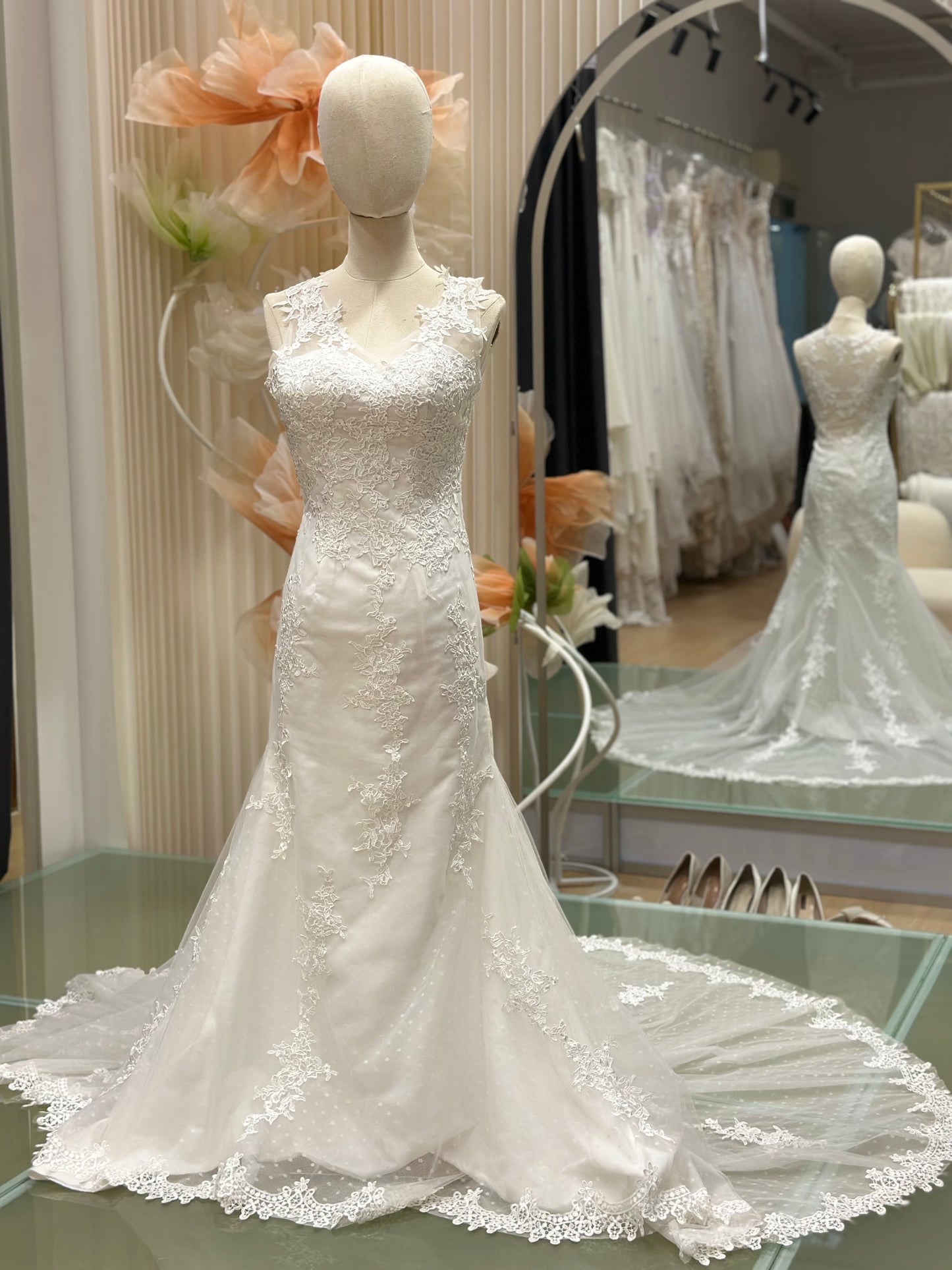 BG-WED-AME-10104 WEDDING GOWN PREMIUM FABRIC FULL LACE SIZE XS BUST 78 WAIST 64