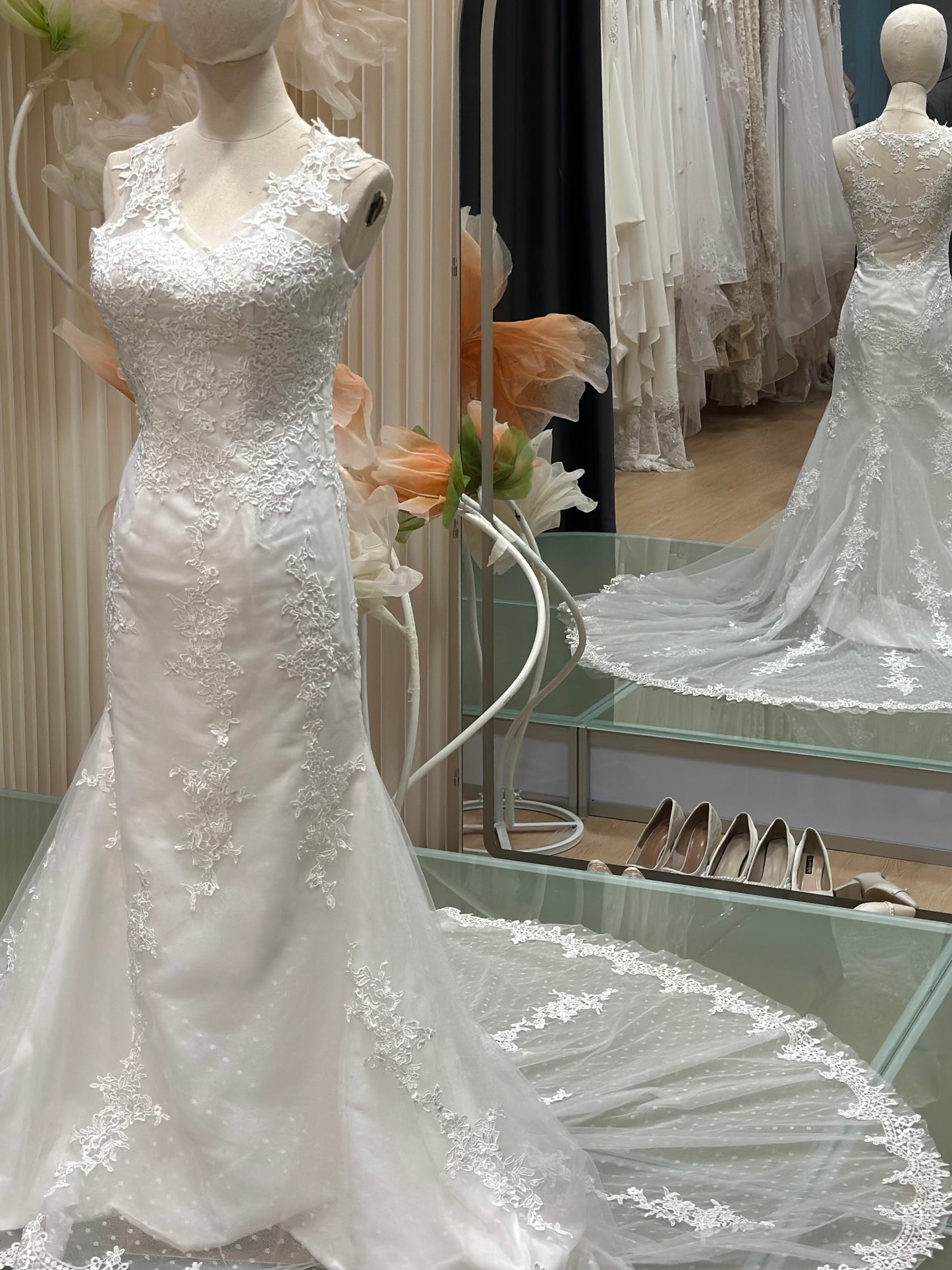 BG-WED-AME-10104 WEDDING GOWN PREMIUM FABRIC FULL LACE SIZE XS BUST 78 WAIST 64