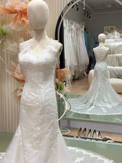 BG-WED-AME-10104 WEDDING GOWN PREMIUM FABRIC FULL LACE SIZE XS BUST 78 WAIST 64