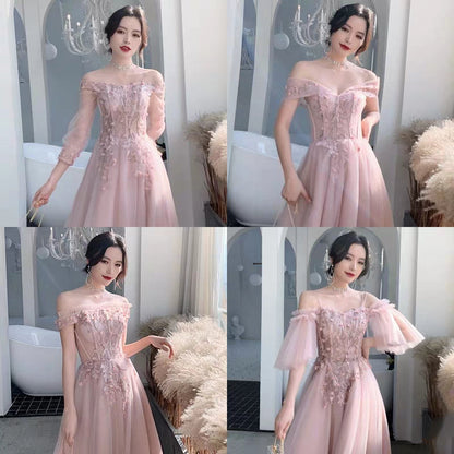 Pink bridesmaid dress new winter long section annual party evening dress skirt female sisters group girlfriends wedding dress was thin