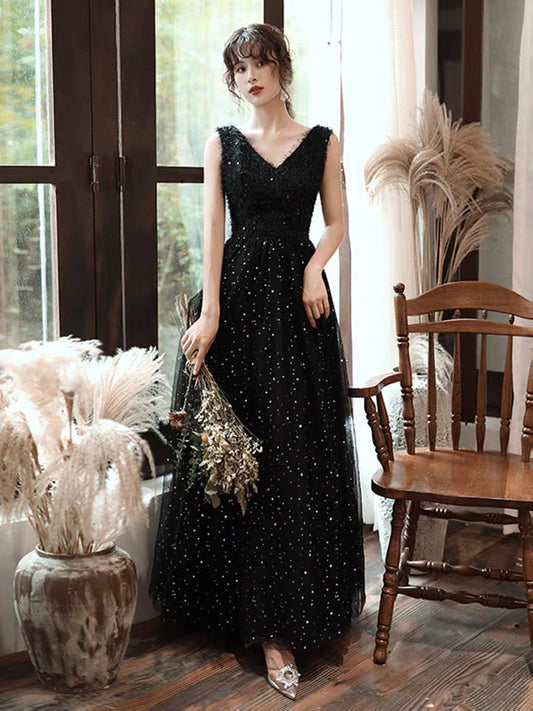 New Gas Field Queen High-End Atmosphere Party Temperament Evening Dress Skirt Black Slim Long Shoulders