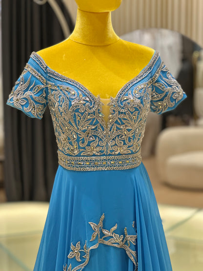 EG-AME-10011 EVENING GOWN PREMIUM FABRIC HALF LACE WITH BEADS SIZE L BUST 88 WAIST 72