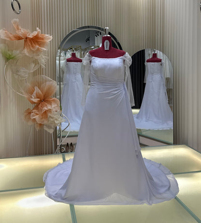 BG-WED-AME-10112 WEDDING GOWN PREMIUM FABRIC PLAIN WITH PLEATED SIZE 3XL-5XL BUST 98-111 WAIST 81-90