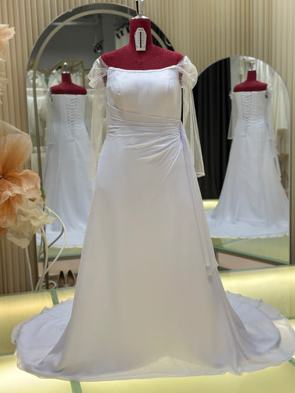 BG-WED-AME-10112 WEDDING GOWN PREMIUM FABRIC PLAIN WITH PLEATED SIZE 3XL-5XL BUST 98-111 WAIST 81-90
