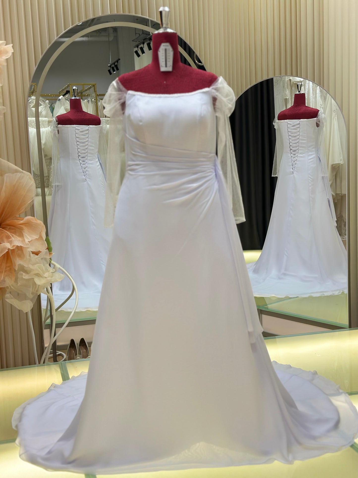 BG-WED-AME-10112 WEDDING GOWN PREMIUM FABRIC PLAIN WITH PLEATED SIZE 3XL-5XL BUST 98-111 WAIST 81-90