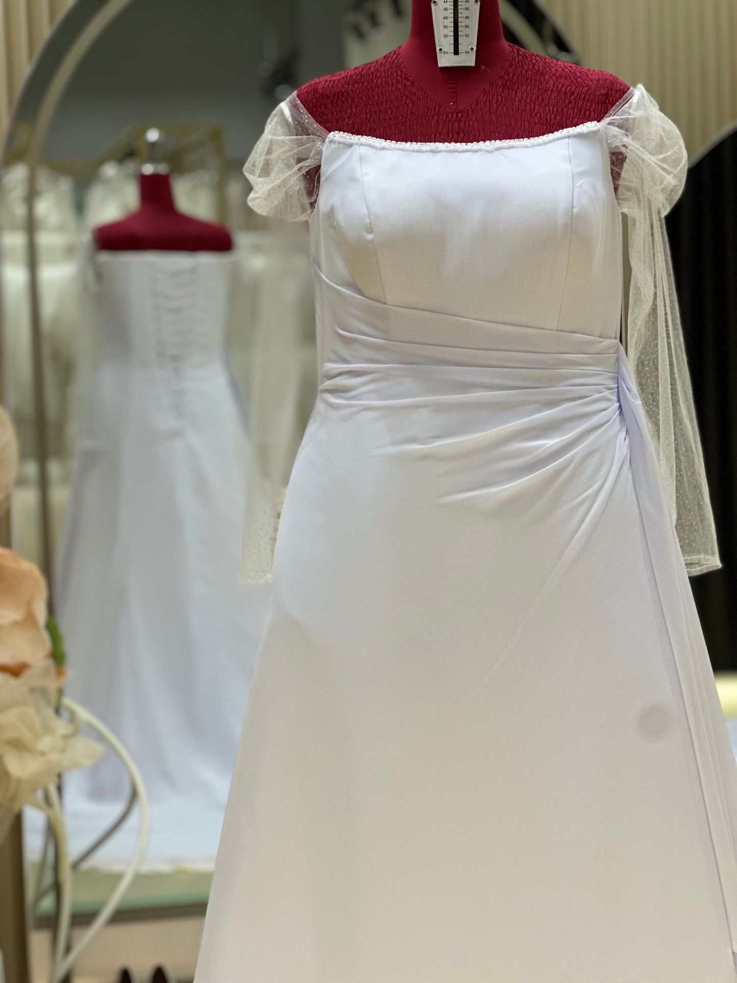 BG-WED-AME-10112 WEDDING GOWN PREMIUM FABRIC PLAIN WITH PLEATED SIZE 3XL-5XL BUST 98-111 WAIST 81-90