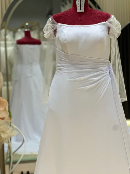 BG-WED-AME-10112 WEDDING GOWN PREMIUM FABRIC PLAIN WITH PLEATED SIZE 3XL-5XL BUST 98-111 WAIST 81-90