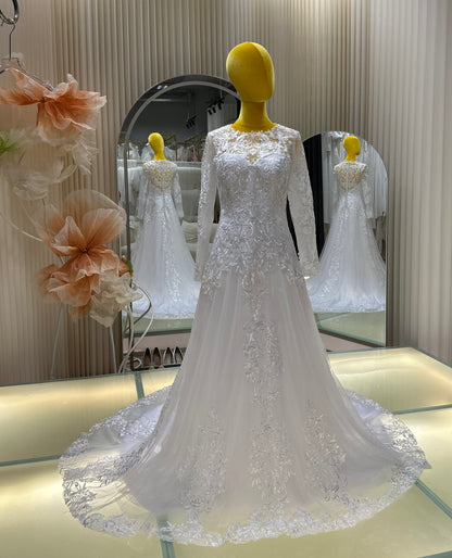 BG-WED-AME-10113 WEDDING GOWN FABRIC FULL LACE SIZE 3XL BUST 97 WAIST 81