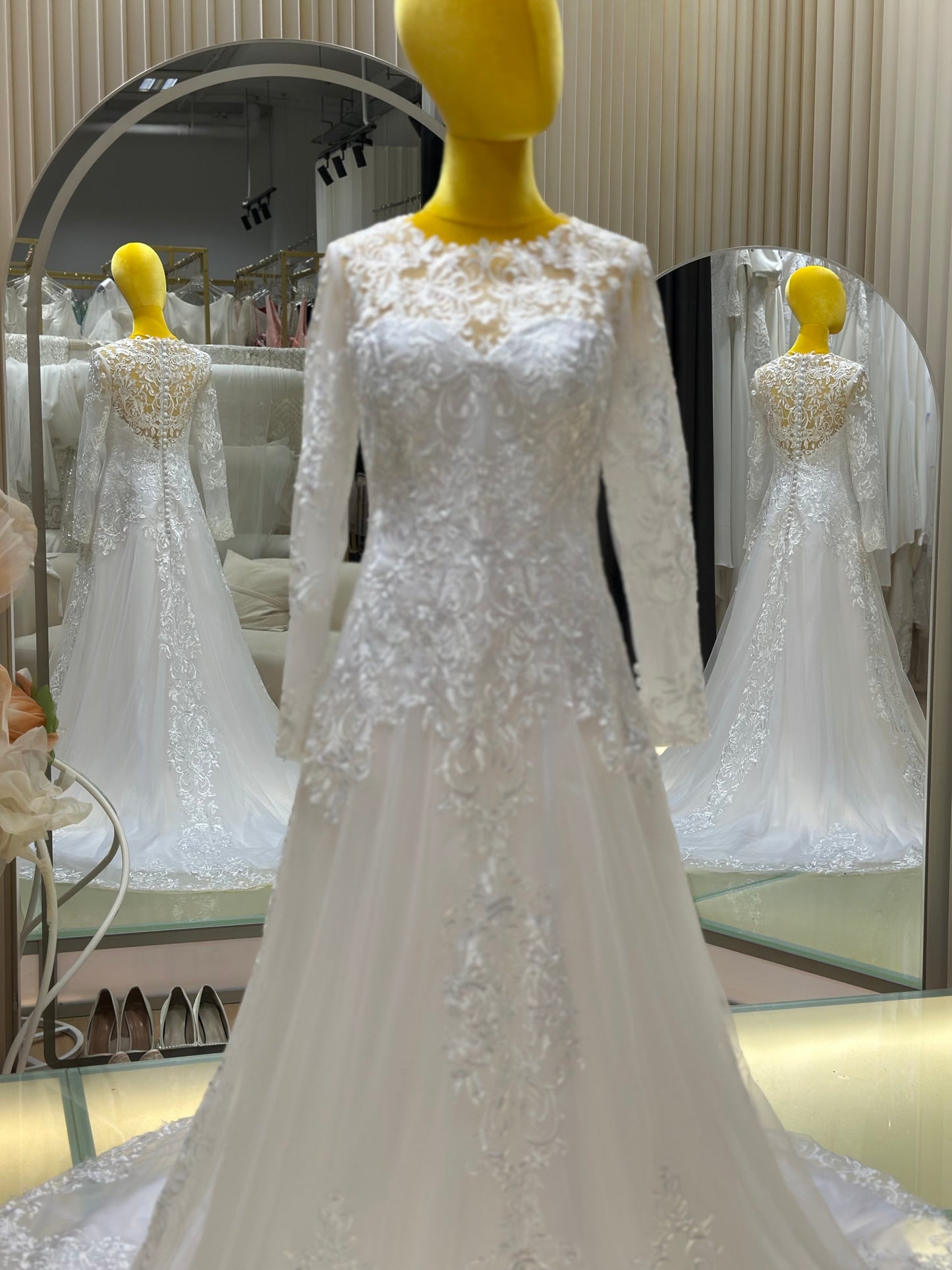 BG-WED-AME-10113 WEDDING GOWN FABRIC FULL LACE SIZE 3XL BUST 97 WAIST 81