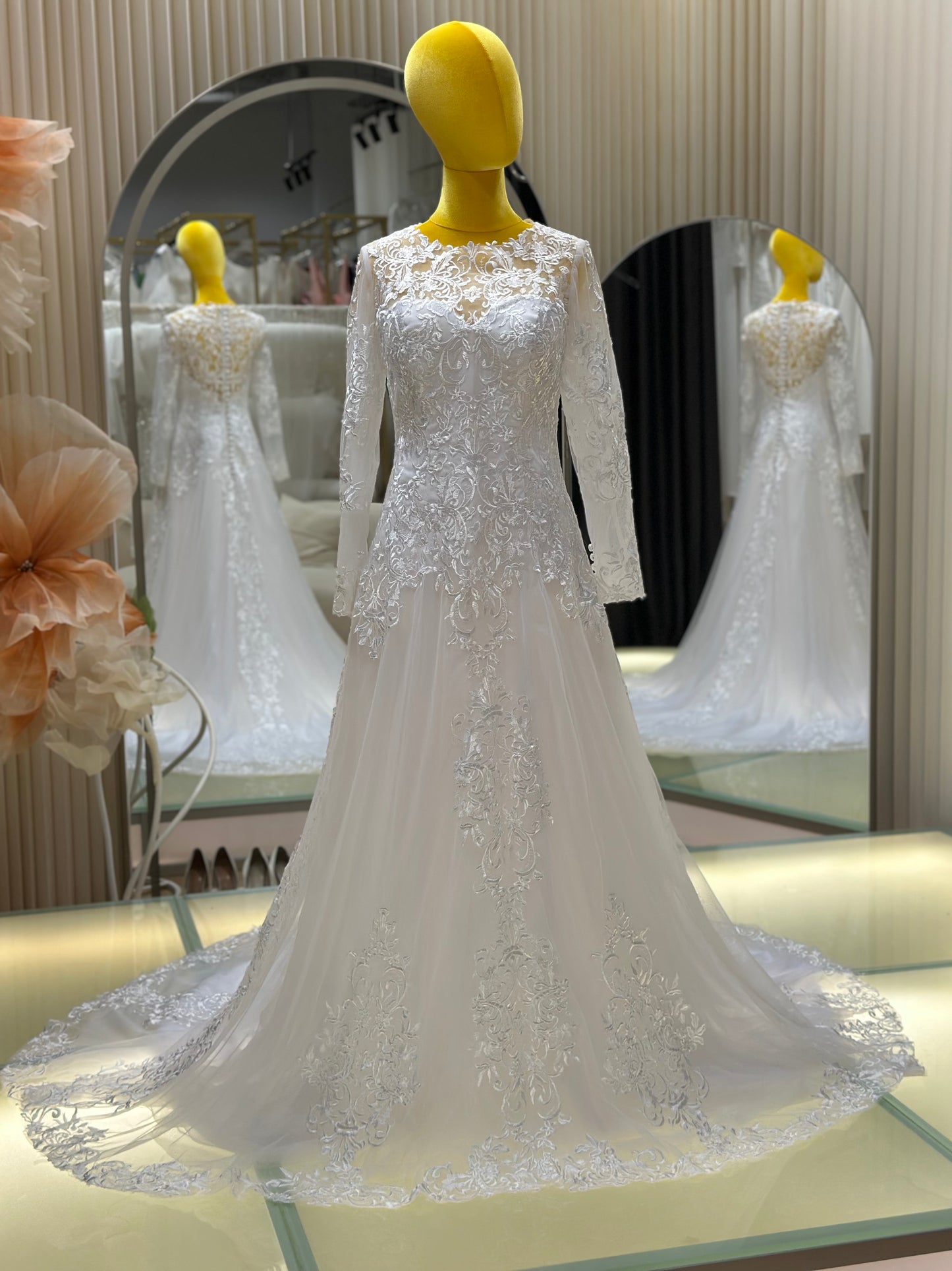 BG-WED-AME-10113 WEDDING GOWN FABRIC FULL LACE SIZE 3XL BUST 97 WAIST 81