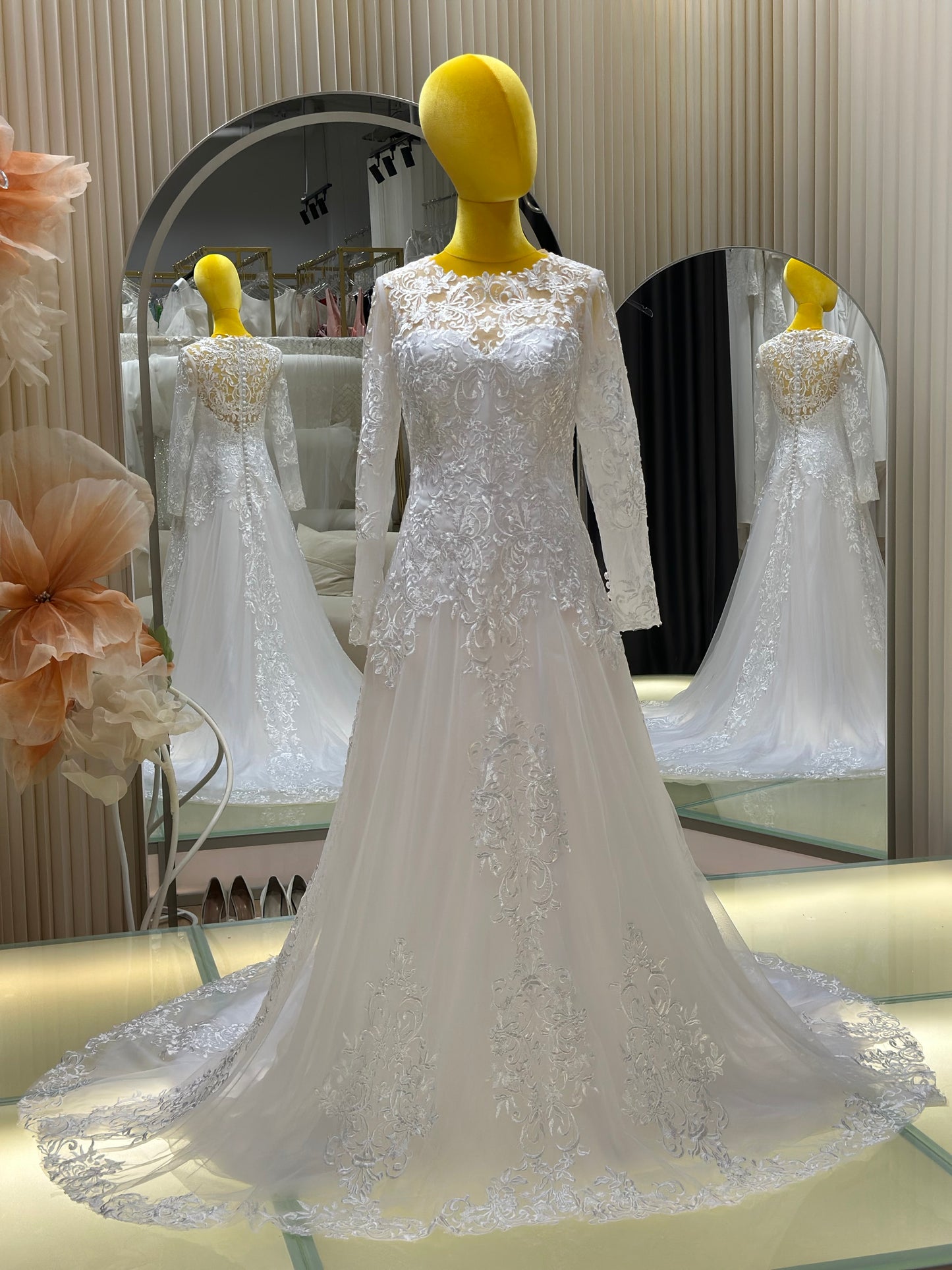 BG-WED-AME-10113 WEDDING GOWN FABRIC FULL LACE SIZE 3XL BUST 97 WAIST 81