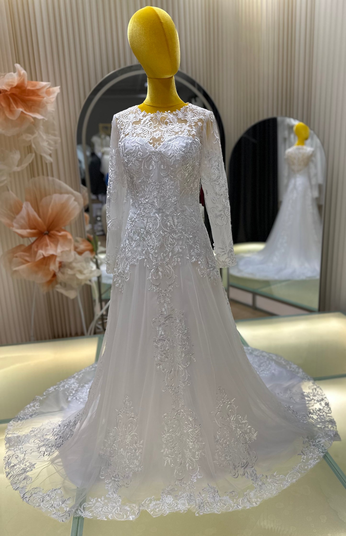 BG-WED-AME-10113 WEDDING GOWN FABRIC FULL LACE SIZE 3XL BUST 97 WAIST 81