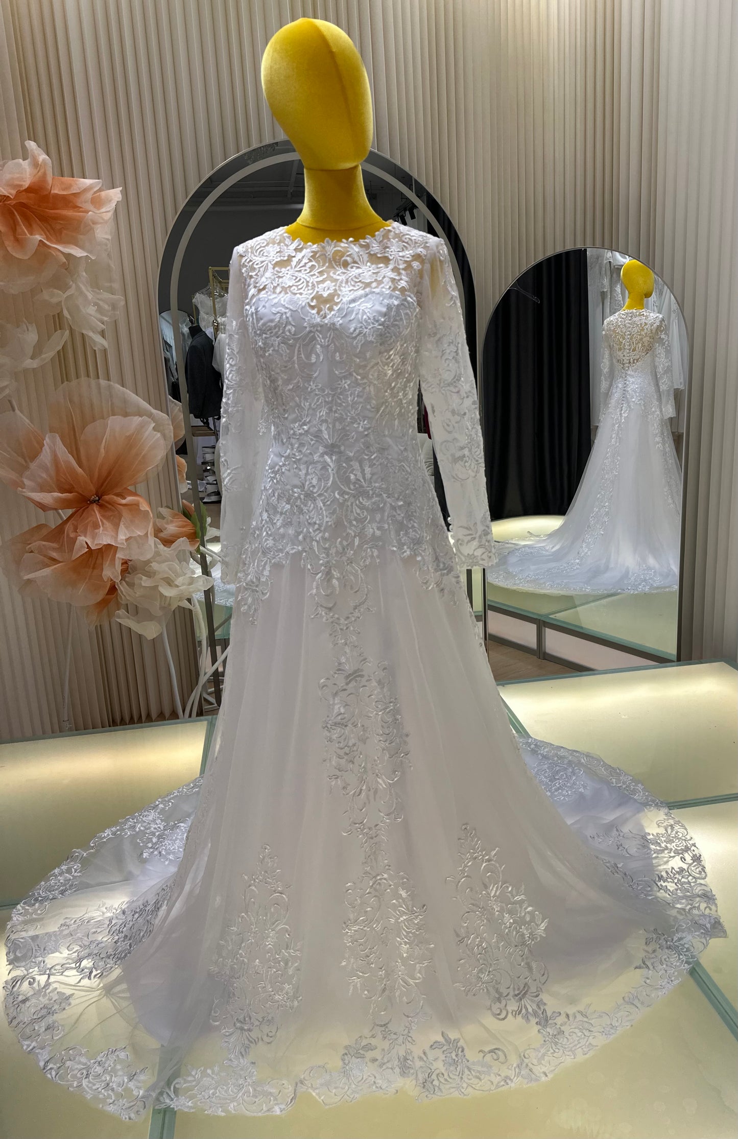 BG-WED-AME-10113 WEDDING GOWN FABRIC FULL LACE SIZE 3XL BUST 97 WAIST 81