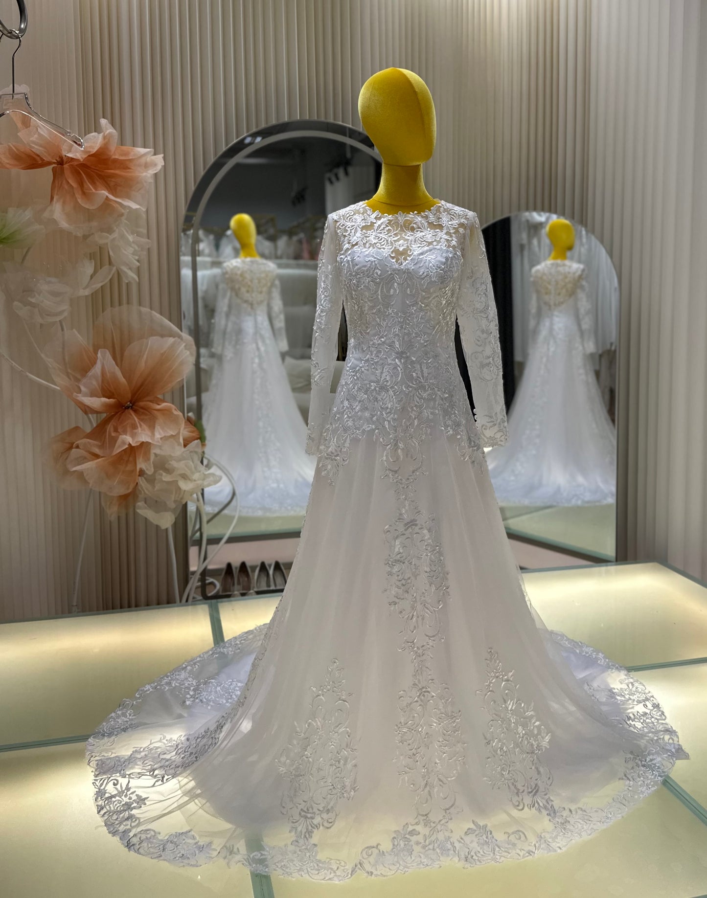 BG-WED-AME-10113 WEDDING GOWN FABRIC FULL LACE SIZE 3XL BUST 97 WAIST 81