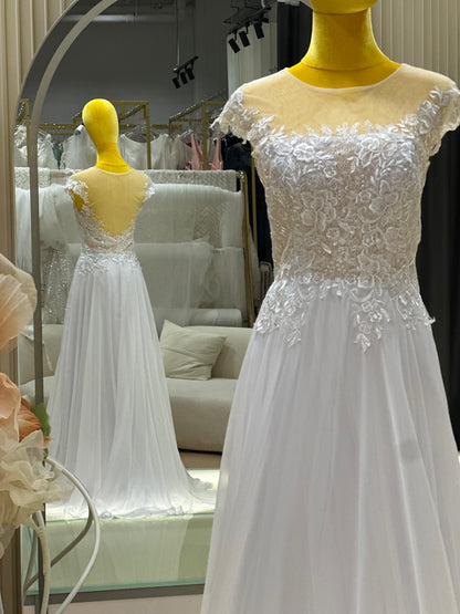 BG-WED-AME-10114 WEDDING GOWN FABRIC HALF LACE SIZE L BUST 89 WAIST 72