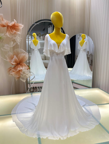 BG-WED-AME-10116 WEDDING GOWN FABRIC PLAIN WITH PLEATED SIZE M BUST 84 WAIST 69