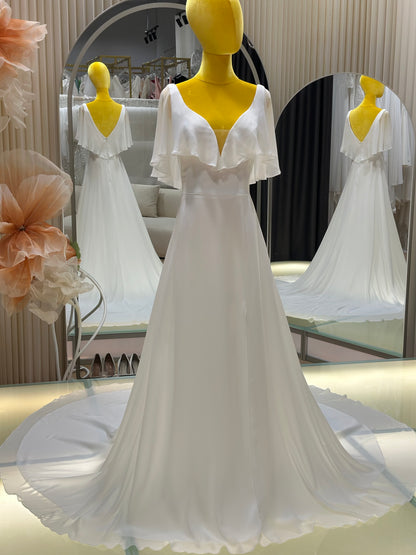 BG-WED-AME-10116 WEDDING GOWN FABRIC PLAIN WITH PLEATED SIZE M BUST 84 WAIST 69