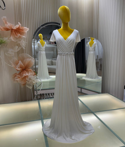 BG-WED-AME-10117 WEDDING GOWN FABRIC PLAIN WITH BEAD BELT SIZE 3XL BUST 98 WAIST 85