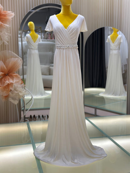 BG-WED-AME-10117 WEDDING GOWN FABRIC PLAIN WITH BEAD BELT SIZE 3XL BUST 98 WAIST 85