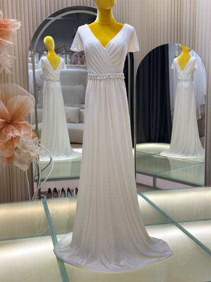 BG-WED-AME-10117 WEDDING GOWN FABRIC PLAIN WITH BEAD BELT SIZE 3XL BUST 98 WAIST 85