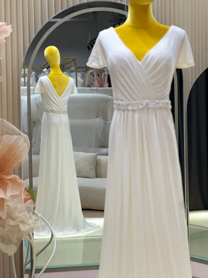 BG-WED-AME-10117 WEDDING GOWN FABRIC PLAIN WITH BEAD BELT SIZE 3XL BUST 98 WAIST 85