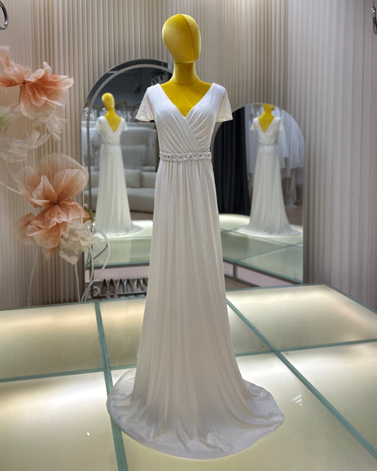 BG-WED-AME-10117 WEDDING GOWN FABRIC PLAIN WITH BEAD BELT SIZE 3XL BUST 98 WAIST 85