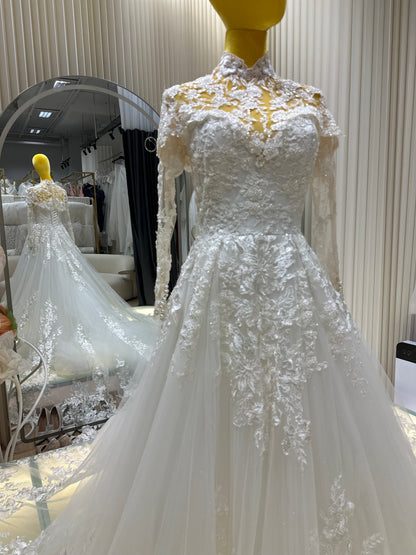 BG-WED-AME-10118 WEDDING GOWN LUX FABRIC FULL LACE SIZE XS-XL BUST 78-94 WAIST 66-76