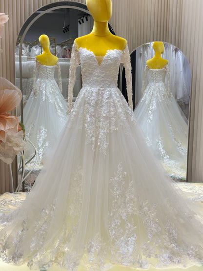 BG-WED-AME-10118 WEDDING GOWN LUX FABRIC FULL LACE SIZE XS-XL BUST 78-94 WAIST 66-76