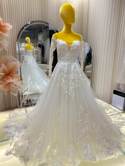 BG-WED-AME-10118 WEDDING GOWN LUX FABRIC FULL LACE SIZE XS-XL BUST 78-94 WAIST 66-76