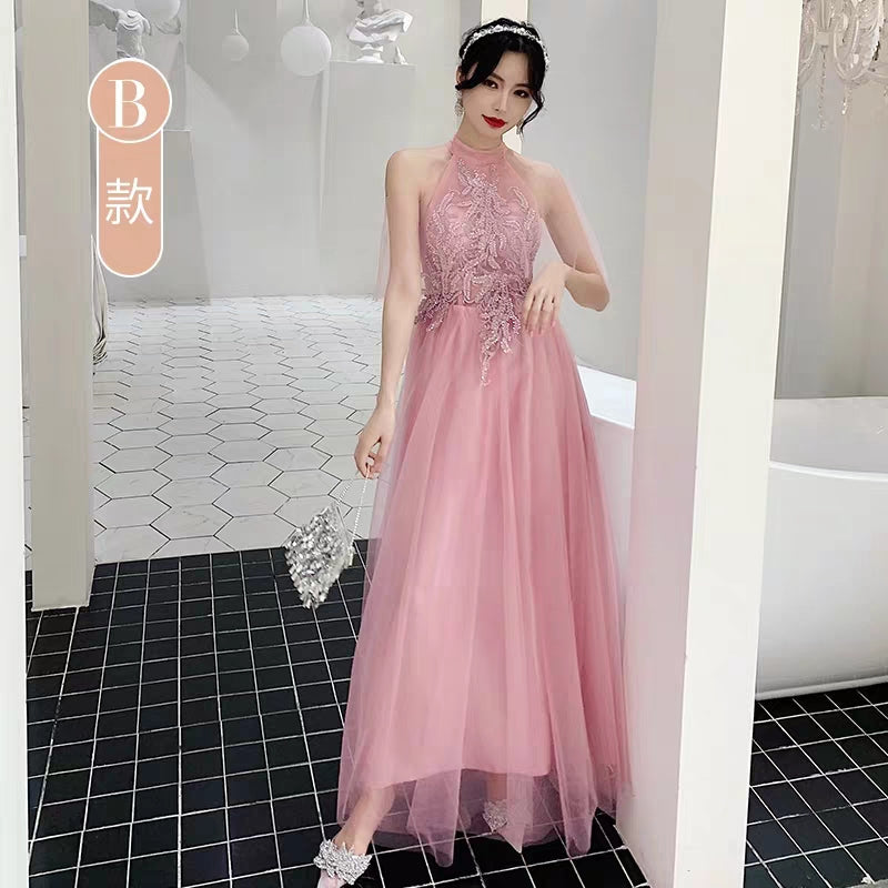 Pink bridesmaid dress new winter long section annual meeting evening dress skirt sister group wedding dress female was thin