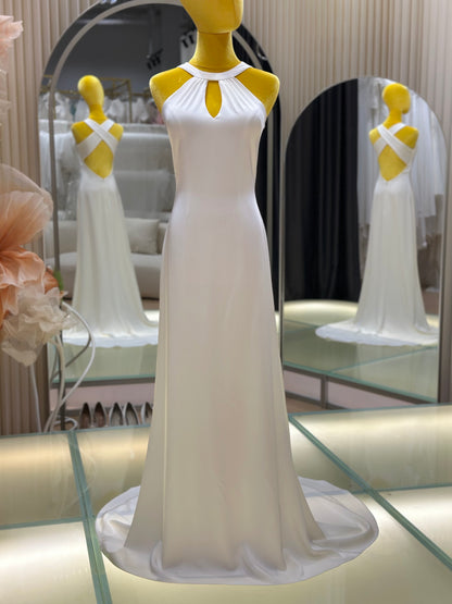 BG-WED-AME-10119 WEDDING GOWN FABRIC PLAIN WITH PLEATED SIZE M BUST 85 WAIST 68 HIPS 97