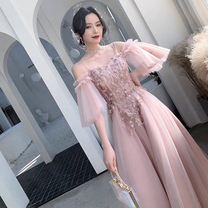 Pink bridesmaid dress new winter long section annual party evening dress skirt female sisters group girlfriends wedding dress was thin