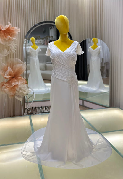 BG-WED-AME-10120 WEDDING GOWN FABRIC PLAIN WITH PLEATED SIZE 3XL BUST 99 WAIST 81