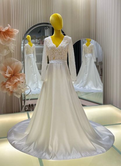 BG-WED-AME-10121 WEDDING GOWN FABRIC HALF LACE SIZE XL BUST 96 WAIST 75