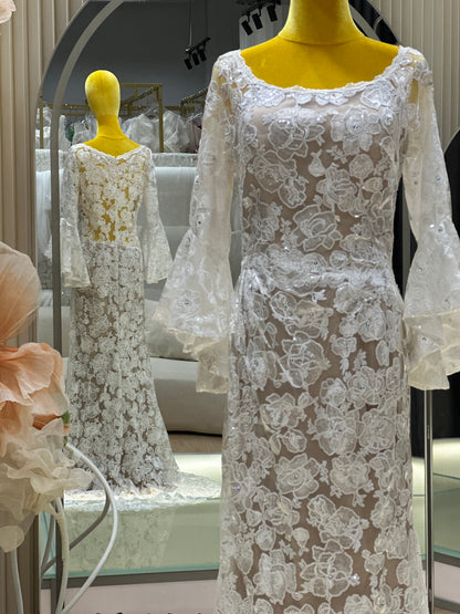 BG-WED-AME-10122 WEDDING GOWN PREMIUM FABRIC FULL LACE SIZE 4XL BUST 102 WAIST 85