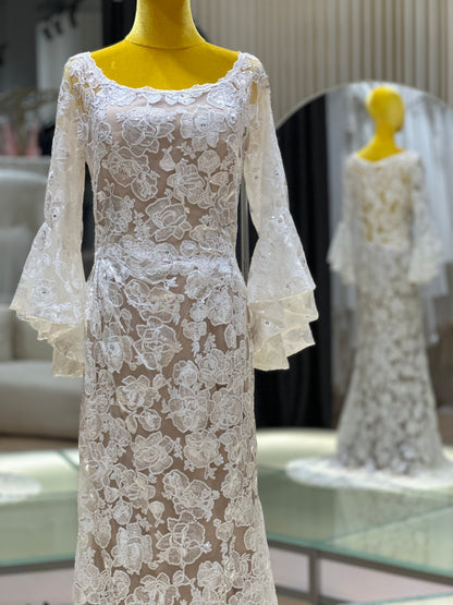 BG-WED-AME-10122 WEDDING GOWN PREMIUM FABRIC FULL LACE SIZE 4XL BUST 102 WAIST 85