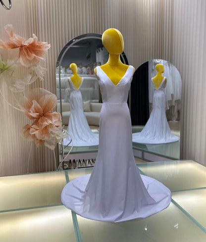 BG-WED-AME-10123 WEDDING GOWN FABRIC PLAIN LONG SIZE L BUST 87 WAIST 70