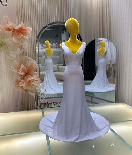 BG-WED-AME-10123 WEDDING GOWN FABRIC PLAIN LONG SIZE L BUST 87 WAIST 70